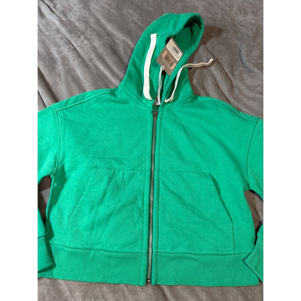 NWT Everlane Track 100% Organic Cotton Full Zip Hoodie Crop‎ Jade Green Size XXS - Picture 4 of 8